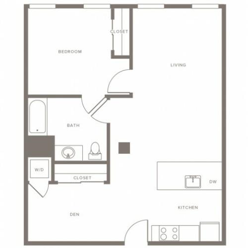 805 square foot one bedroom one bath with den apartment floorplan image
