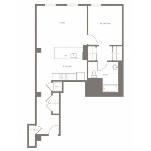 815 square foot one bedroom one bath apartment floorplan image