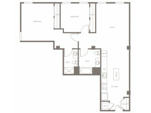 1180 square foot two bedroom two bath apartment floorplan image