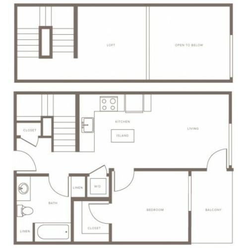 724 square foot one bedroom loft one bath apartment floorplan image