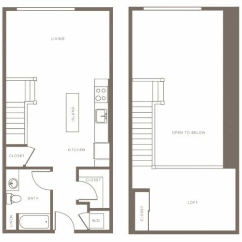 752 square foot studio one bath loft apartment floorplan image