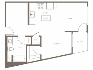 616 square foot studio one bath apartment floorplan image