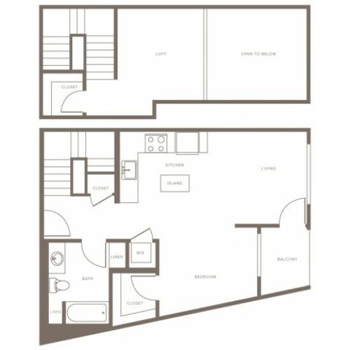 748 square foot studio one bath loft apartment floorplan image