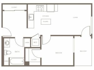 619 square foot one bedroom one bath apartment floorplan image