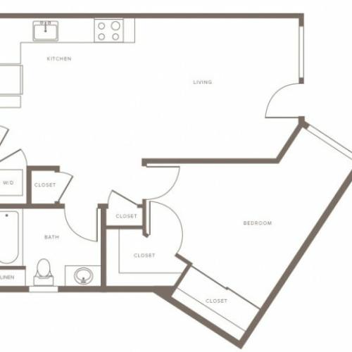 724 square foot one bedroom one bath apartment floorplan image