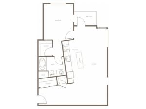 867 square foot one bedroom one bath apartment floorplan image
