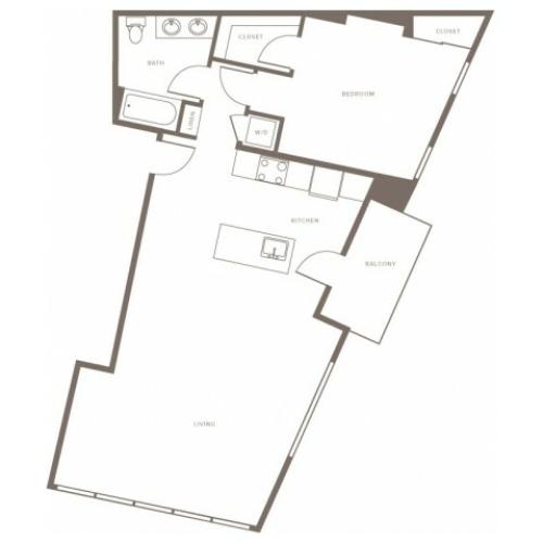 972 square foot one bedroom one bath apartment floorplan image
