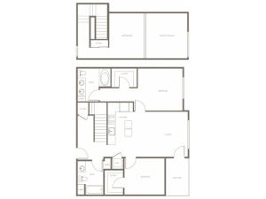 1183 square foot two bedroom two bath loft apartment floorplan image