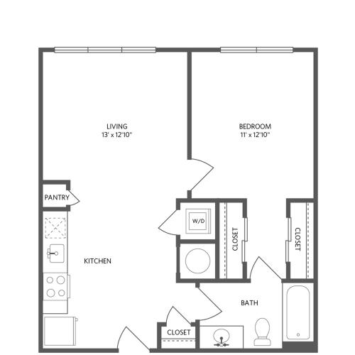 675 square foot one bedroom one bath apartment floorplan image