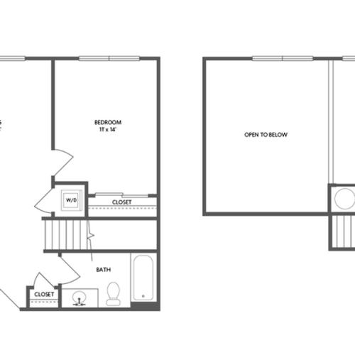 867 square foot one bedroom one bath loft apartment floorplan image