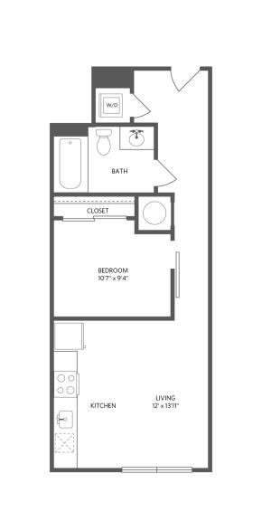 546 square foot one bedroom one bath apartment floorplan image