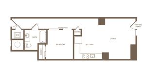 646 square foot one bedroom one bath apartment floorplan image