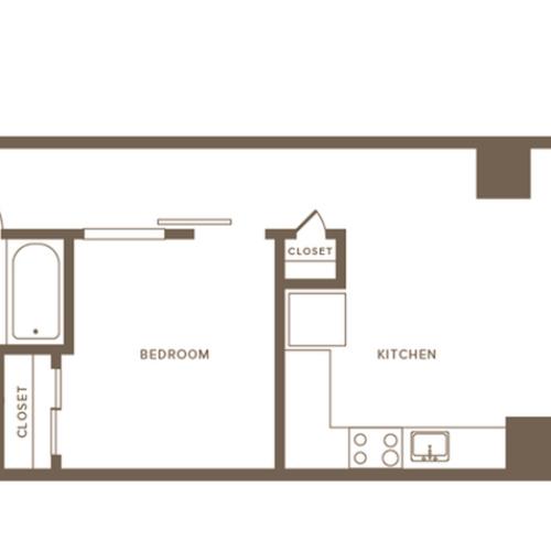 646 square foot one bedroom one bath apartment floorplan image
