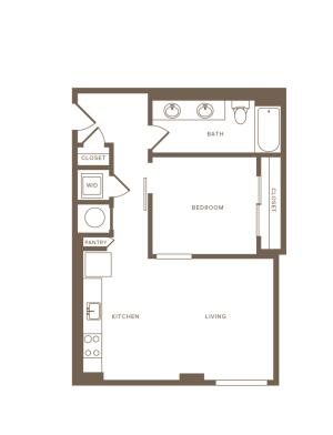 643 to 666 square foot one bedroom one bath with dual sinks apartment floorplan image