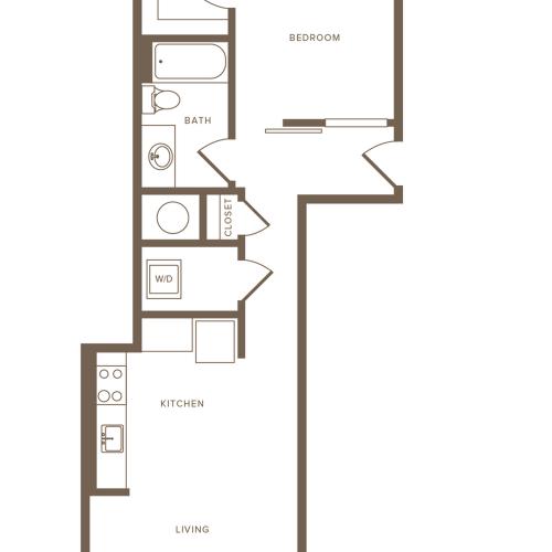644 square foot one bedroom one bath apartment floorplan image