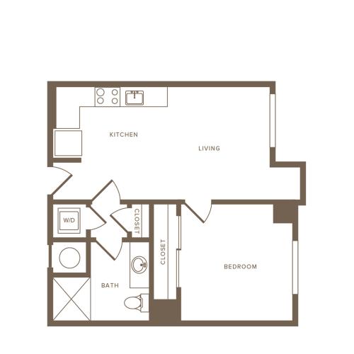 548 to 579 square foot one bedroom one bath apartment floorplan image