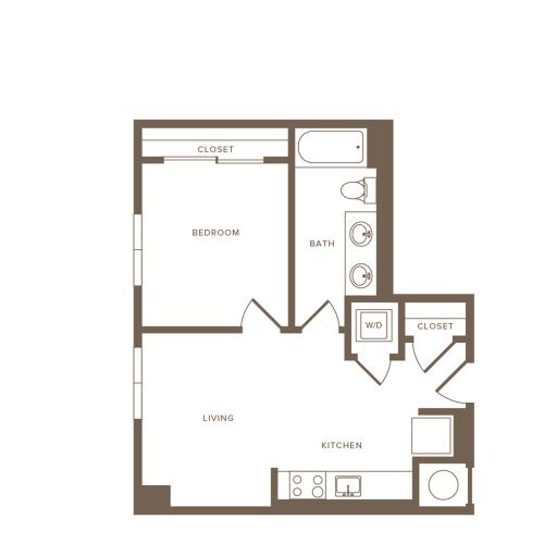 553 to 599 square foot one bedroom one bath apartment floorplan image