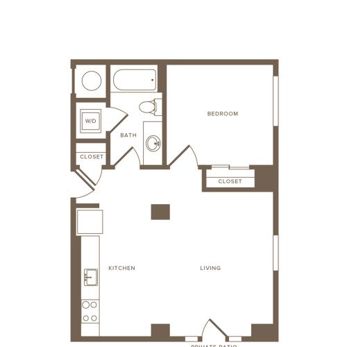626 to 682 square foot one bedroom one bath with column in living room apartment floorplan image