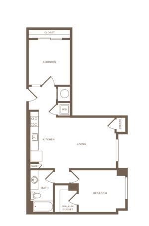 732 to 735 square foot two bedroom one bath apartment floorplan image
