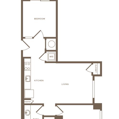 732 to 735 square foot two bedroom one bath apartment floorplan image