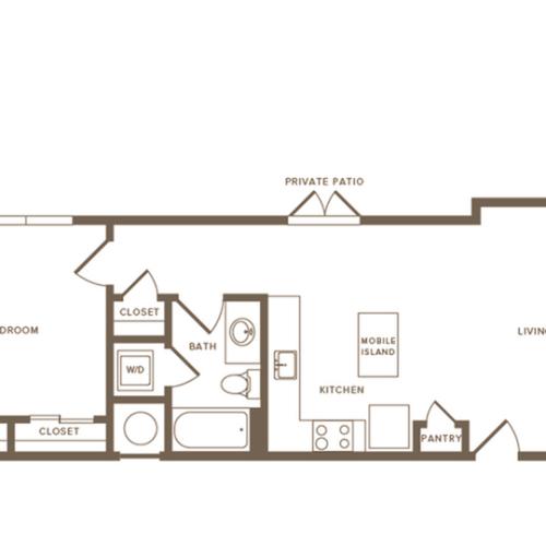 762 square foot one bedroom one bath apartment floorplan image