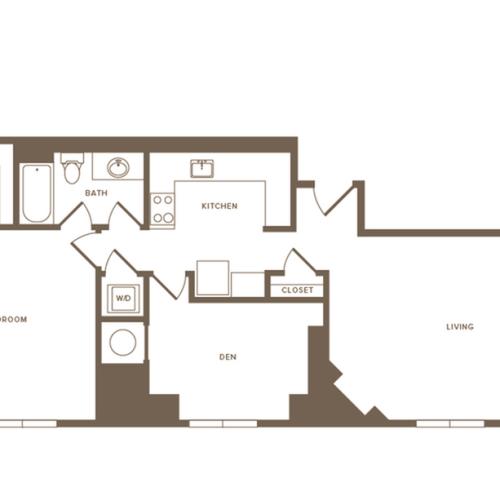 1099 square foot one bedroom one bath with den apartment floorplan image