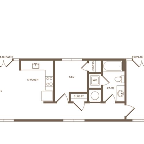 960 square foot one bedroom one bath with den apartment floorplan image