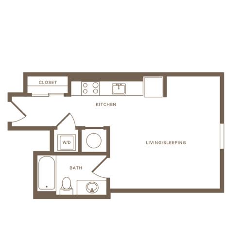 430 to 446 square foot studio one bath apartment floor plan image