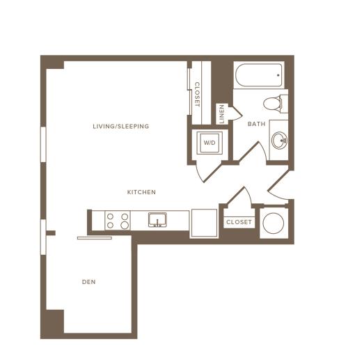 536 to 540 square foot studio one bath with den apartment floor plan image