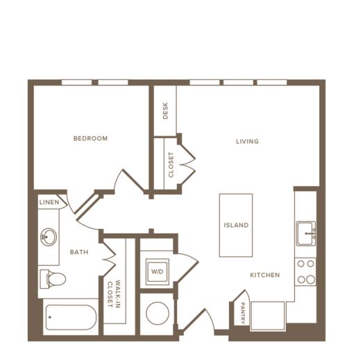 617 square foot one bedroom one bath floor plan image