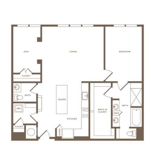 1,170 square foot one bedroom one bath with den floor plan image
