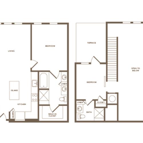 1,365 square foot three bedroom three bath floor plan image