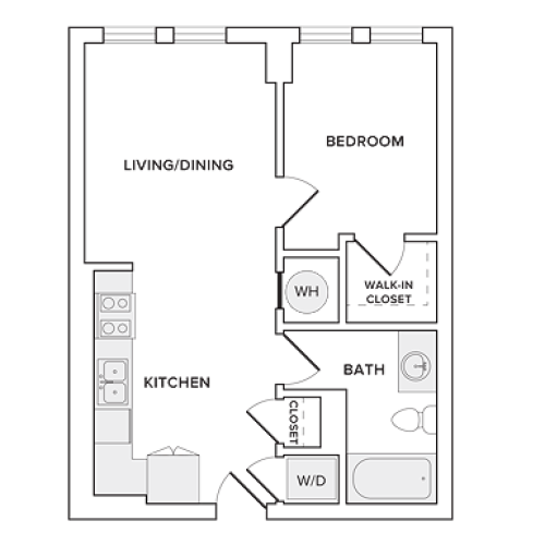 608 square foot studio one bedroom one bathroom apartment floorplan image