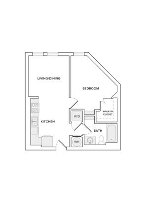 626 square foot studio one bedroom one bathroom apartment floorplan image