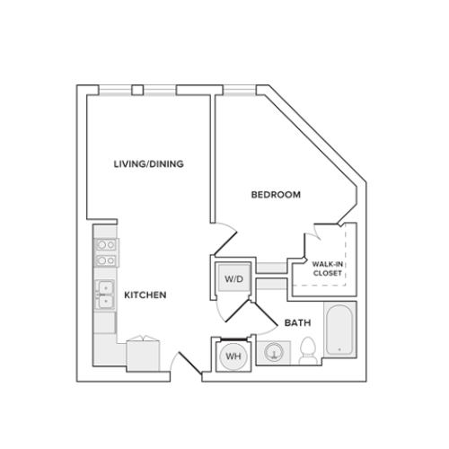 626 square foot studio one bedroom one bathroom apartment floorplan image