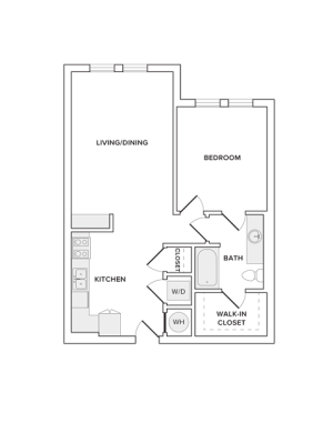 803 square foot one bedroom one bathroom apartment floorplan image