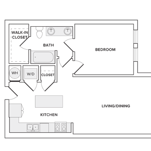 793 square foot penthouse one bedroom one bathroom apartment floorplan image