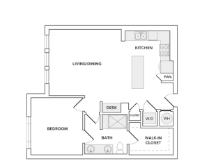 892 square foot one bedroom one bathroom apartment floorplan image