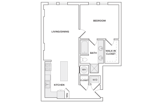 920 square foot one bedroom one bathroom apartment floorplan image