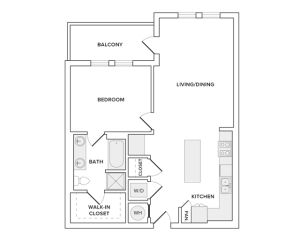 894 square foot penthouse one bedroom one bathroom apartment floorplan image