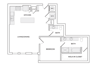 967 square foot penthouse one bedroom one and one half bathroom apartment floorplan image
