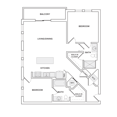 1187 square foot penthouse two bedroom two bathroom apartment floorplan image