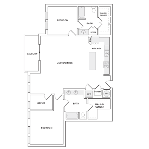 1546 square foot penthouse two bedroom two bathroom apartment floorplan image
