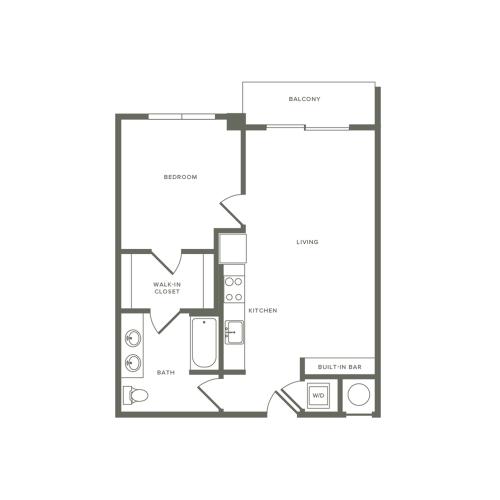 687 to 704 square foot one bedroom one bath apartment floorplan image