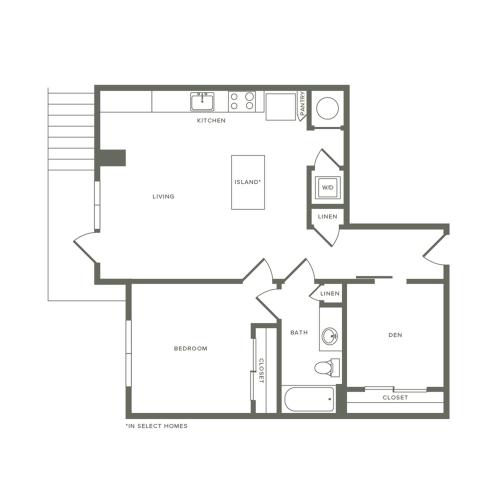 802 to 859 square foot one bedroom one bath with den apartment floorplan image