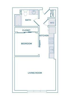 One bedroom floor plan 661-745 square feet