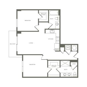 993 square foot two bedroom two bath apartment floorplan image