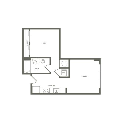 538 square foot studio with den one bath floor plan image