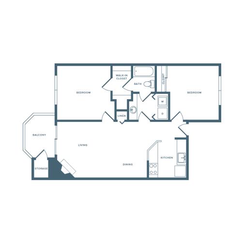 820 square foot renovated two bedroom one bath apartment floorplan image