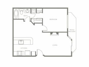 750 square foot one bedroom one story apartment floor plan